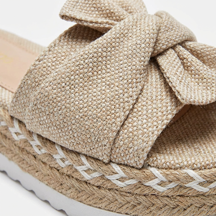 Elena | Sandali con Zeppa Donna con Fiocco Decorativo e Punta Aperta | Estivo