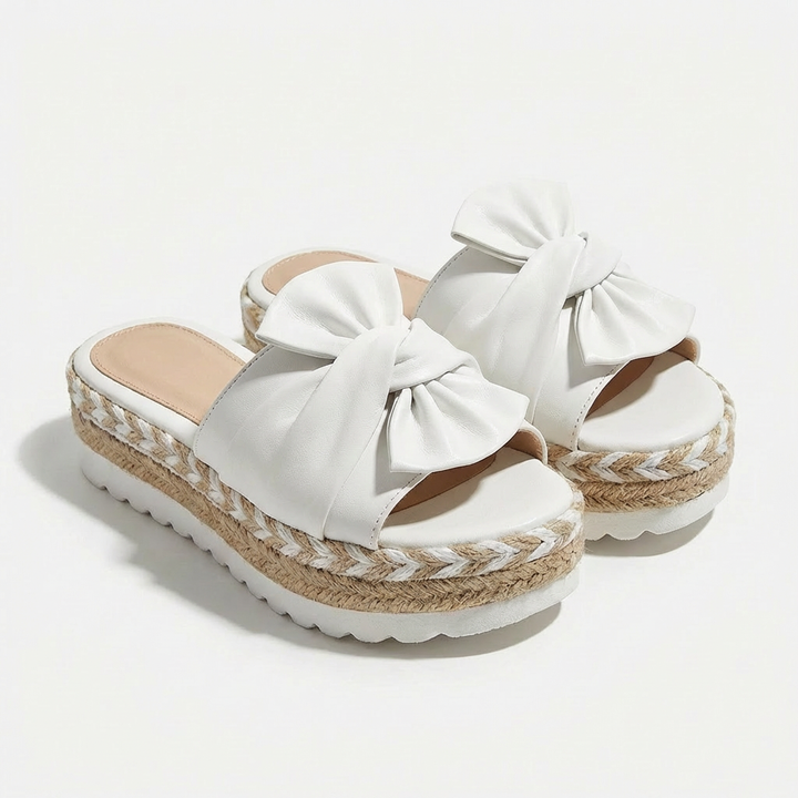 Elena | Sandali con Zeppa Donna con Fiocco Decorativo e Punta Aperta | Estivo