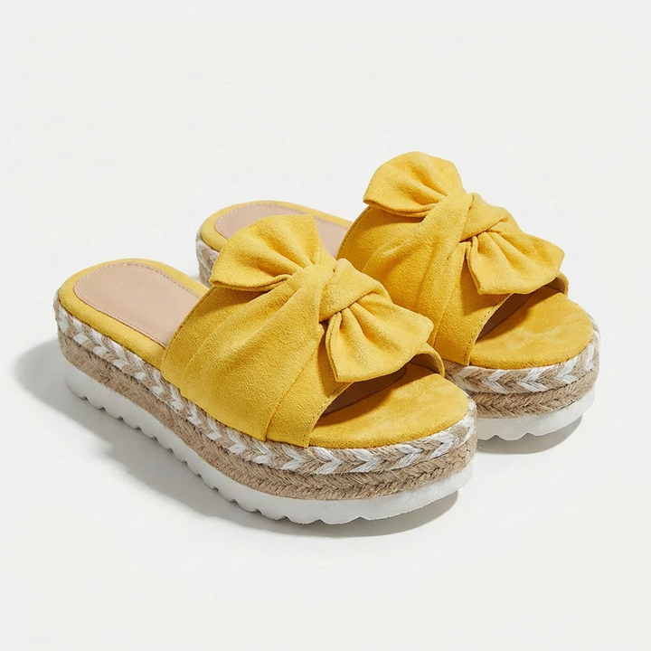 Elena | Sandali con Zeppa Donna con Fiocco Decorativo e Punta Aperta | Estivo