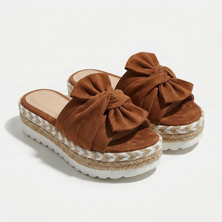 Elena | Sandali con Zeppa Donna con Fiocco Decorativo e Punta Aperta | Estivo