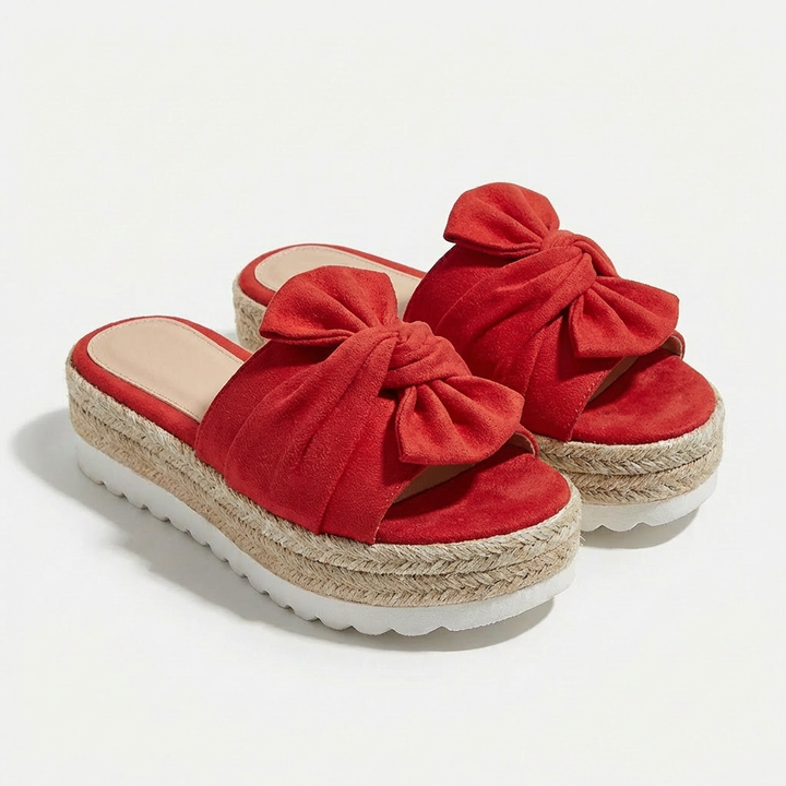 Elena | Sandali con Zeppa Donna con Fiocco Decorativo e Punta Aperta | Estivo