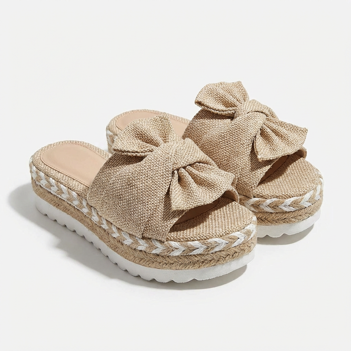 Elena | Sandali con Zeppa Donna con Fiocco Decorativo e Punta Aperta | Estivo