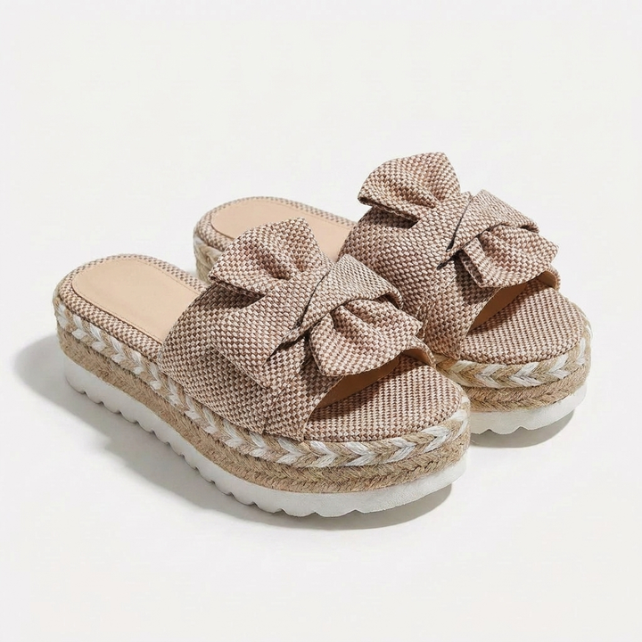 Elena | Sandalias Plataforma Mujer Con Lazo Decorativo Y Puntera Abierta | Veraniego
