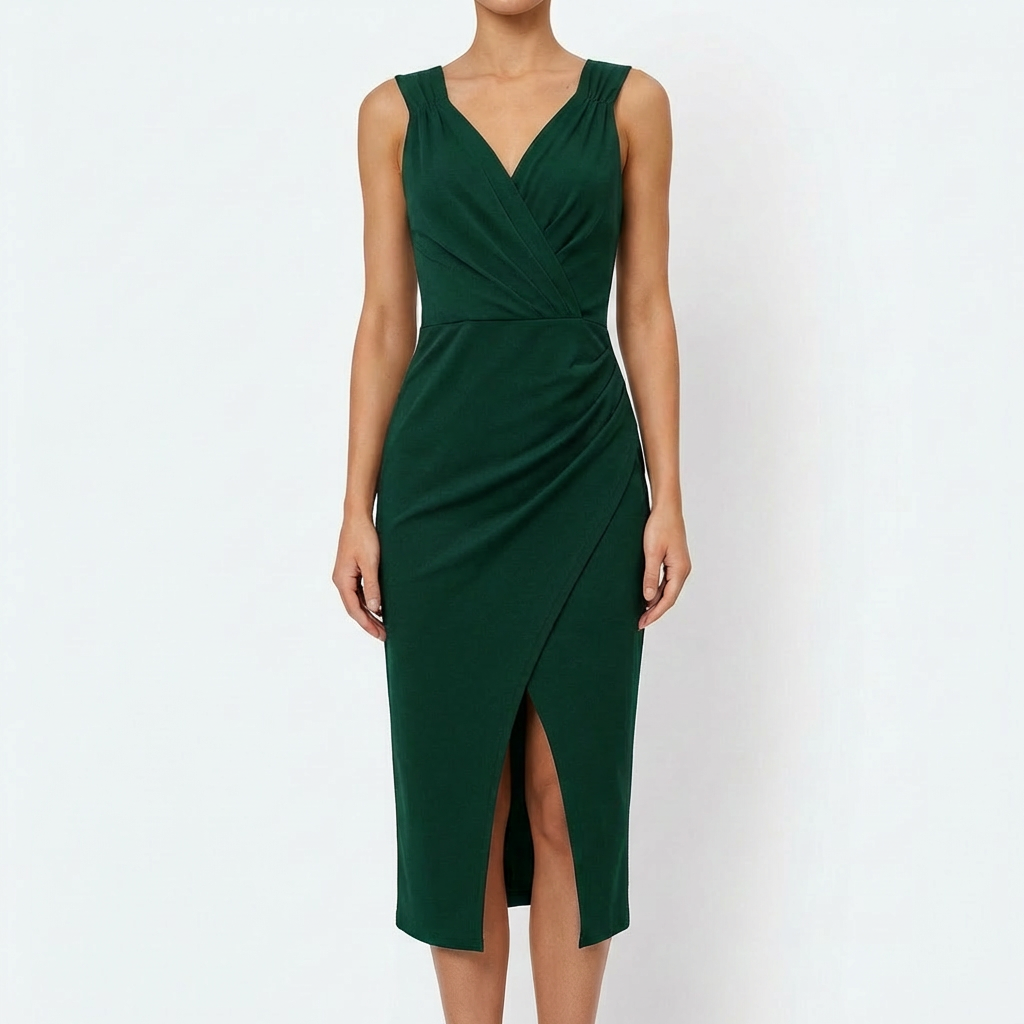 Elena | Vestido Fiesta Mujer Con Escote Pico Y Abertura Lateral | Sofisticado