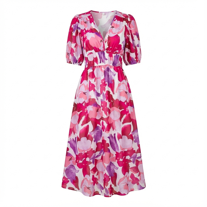 Emily | Vestido Midi de Mujer con Cuello en V y Estampado Floral