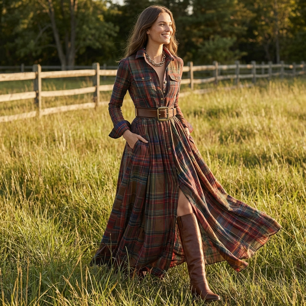 Escocia | Vestito Camicia Lungo a Quadri Donna