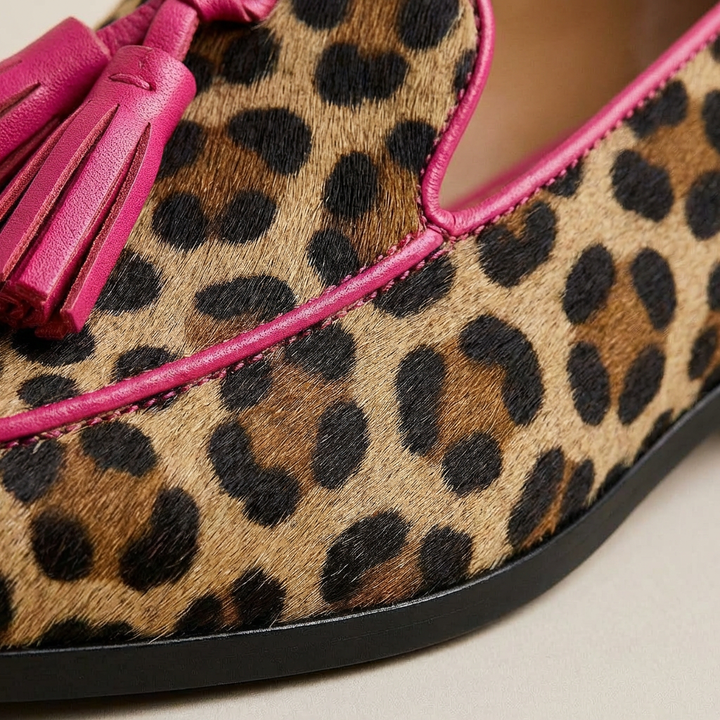 Estrella | Mocassini Marrone Leopardo con Nappine Rosa Donna