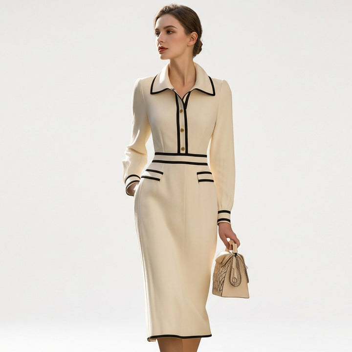 Felicidad | Abito Midi Donna Sagomato con Colletto Camicia