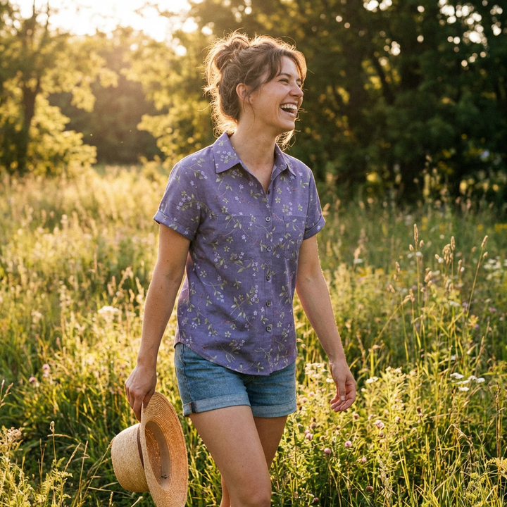 Flora | Camicia Stampata a Manica Corta Donna Casual