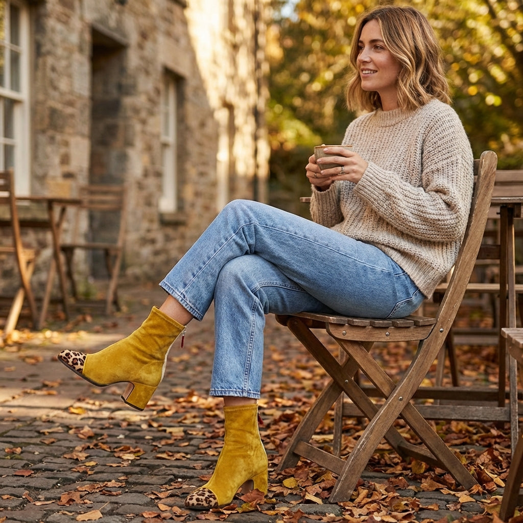 Frida | Stivaletti con Tacco Largo Punta Leopardo Donna