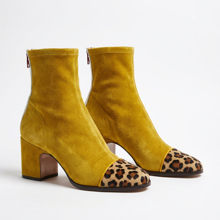 Frida | Stivaletti con Tacco Largo Punta Leopardo Donna