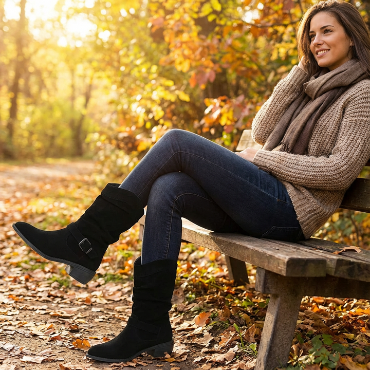 Hazel | Stivali da Donna a Mezza Gamba con Tacco Largo e Design Slouch