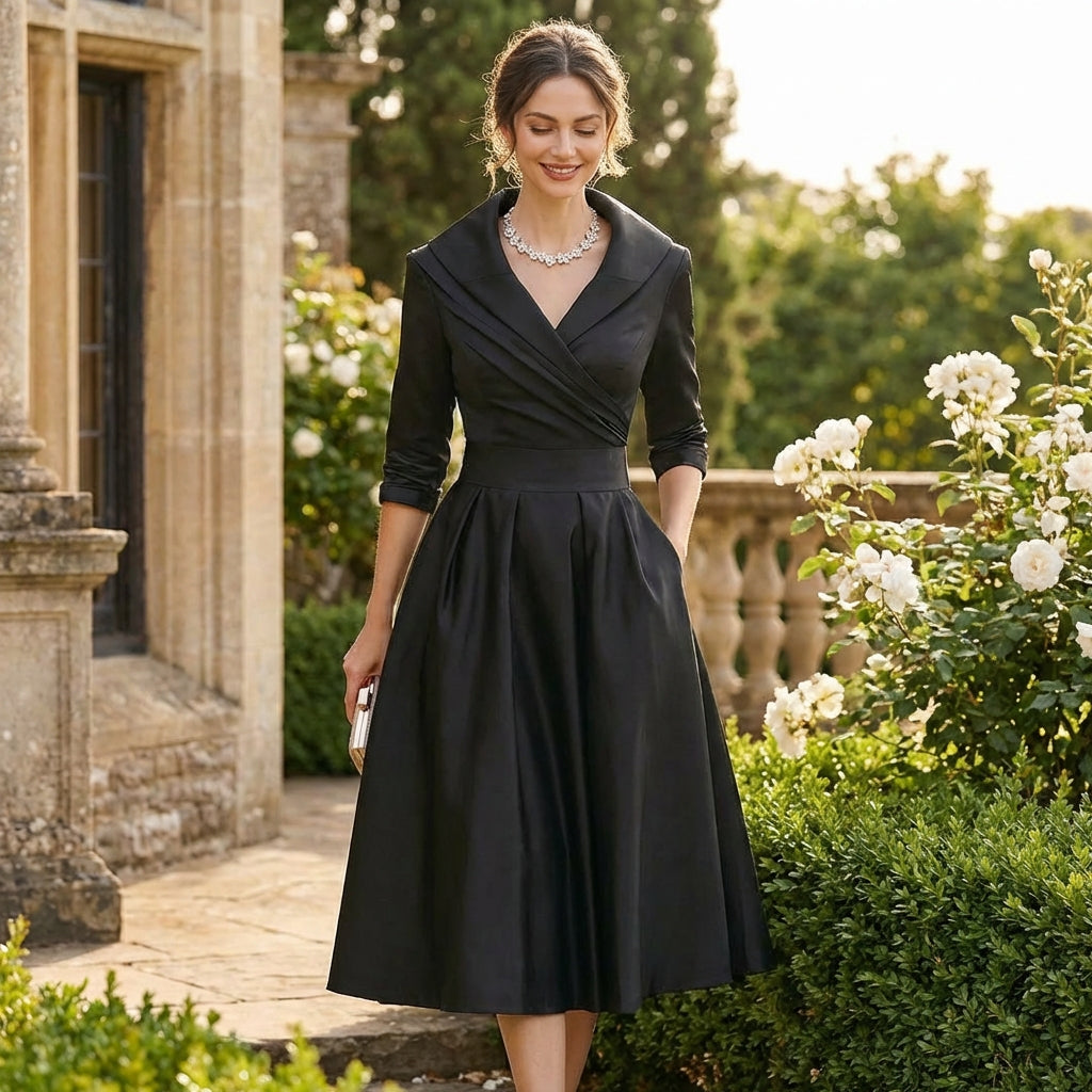 Honorata | Abito Midi Donna Incrociato con Colletto a Risvolto e Svasatura