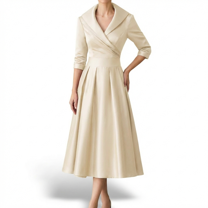 Honorata | Abito Midi Donna Incrociato con Colletto a Risvolto e Svasatura