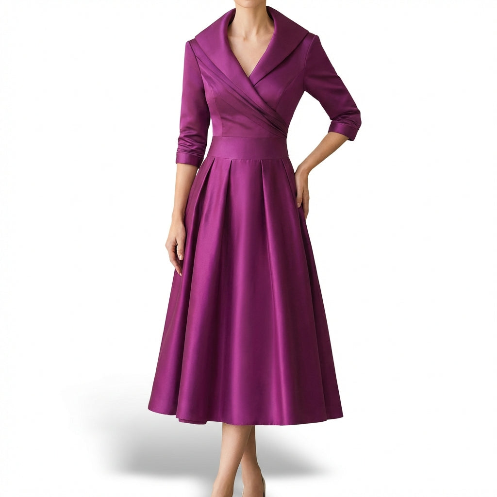 Honorata | Abito Midi Donna Incrociato con Colletto a Risvolto e Svasatura