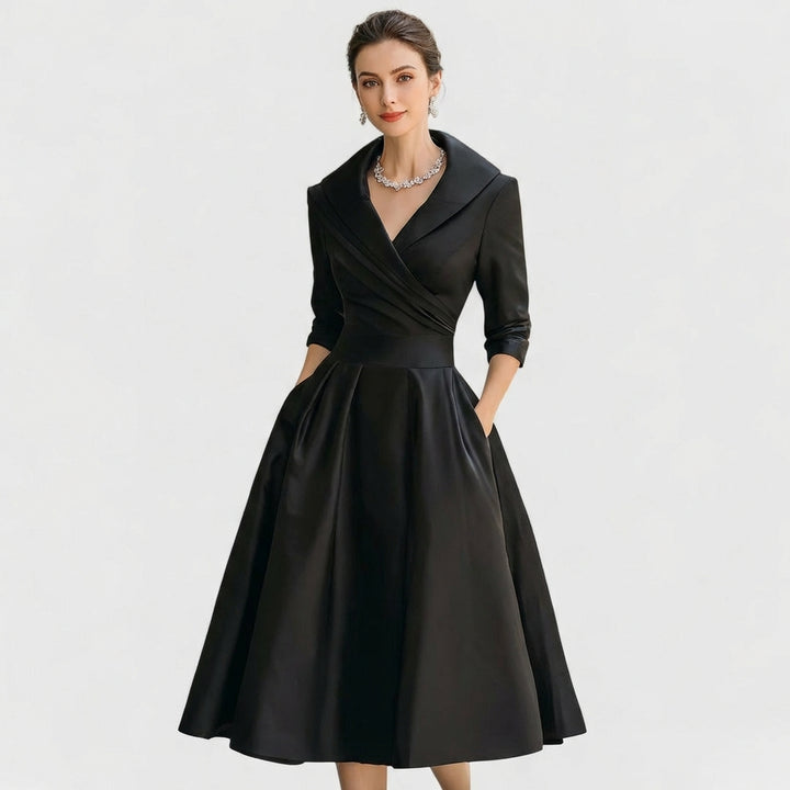 Honorata | Abito Midi Donna Incrociato con Colletto a Risvolto e Svasatura