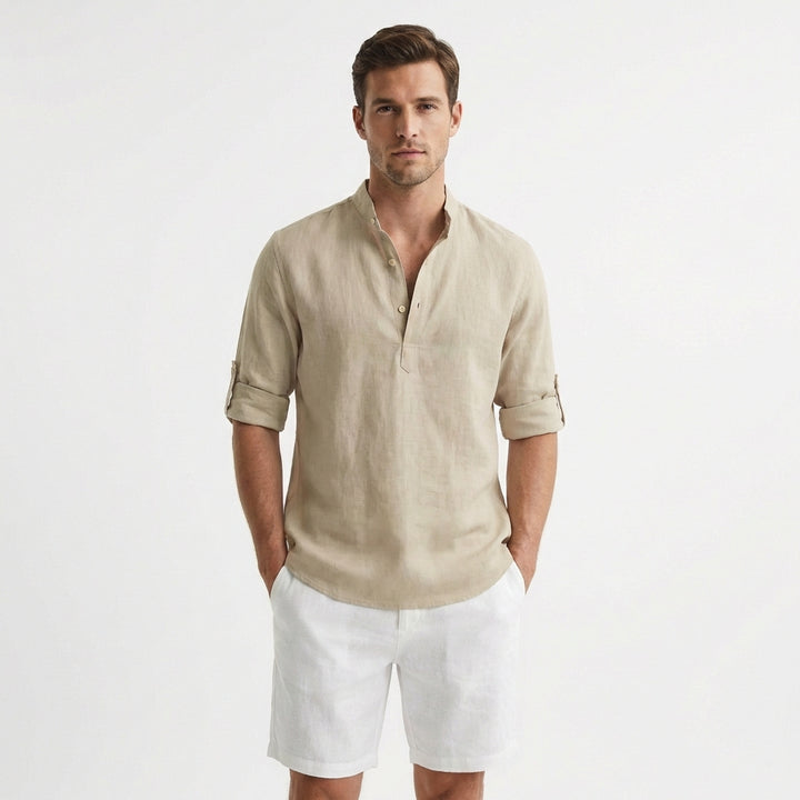 Hugo | Camicia Henley Collo alla Coreana Manica Risvoltata Uomo