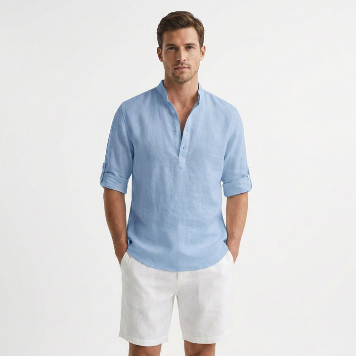 Hugo | Camicia Henley Collo alla Coreana Manica Risvoltata Uomo