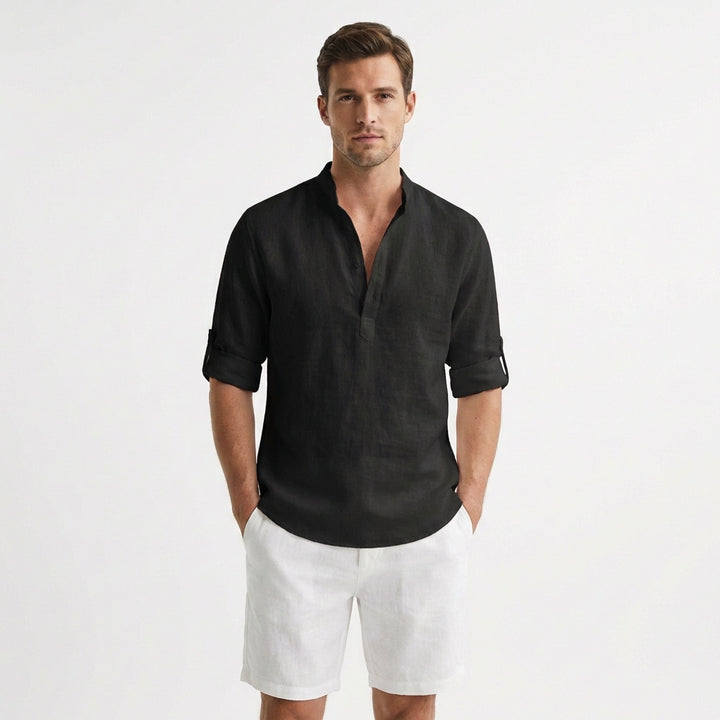 Hugo | Camicia Henley Collo alla Coreana Manica Risvoltata Uomo