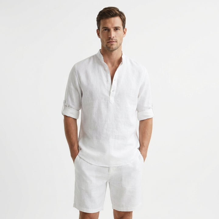 Hugo | Camicia Henley Collo alla Coreana Manica Risvoltata Uomo