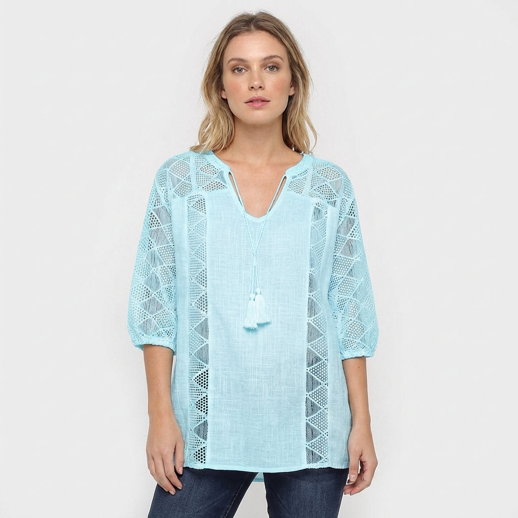 Ina | Blusa all'uncinetto con frange donna boho
