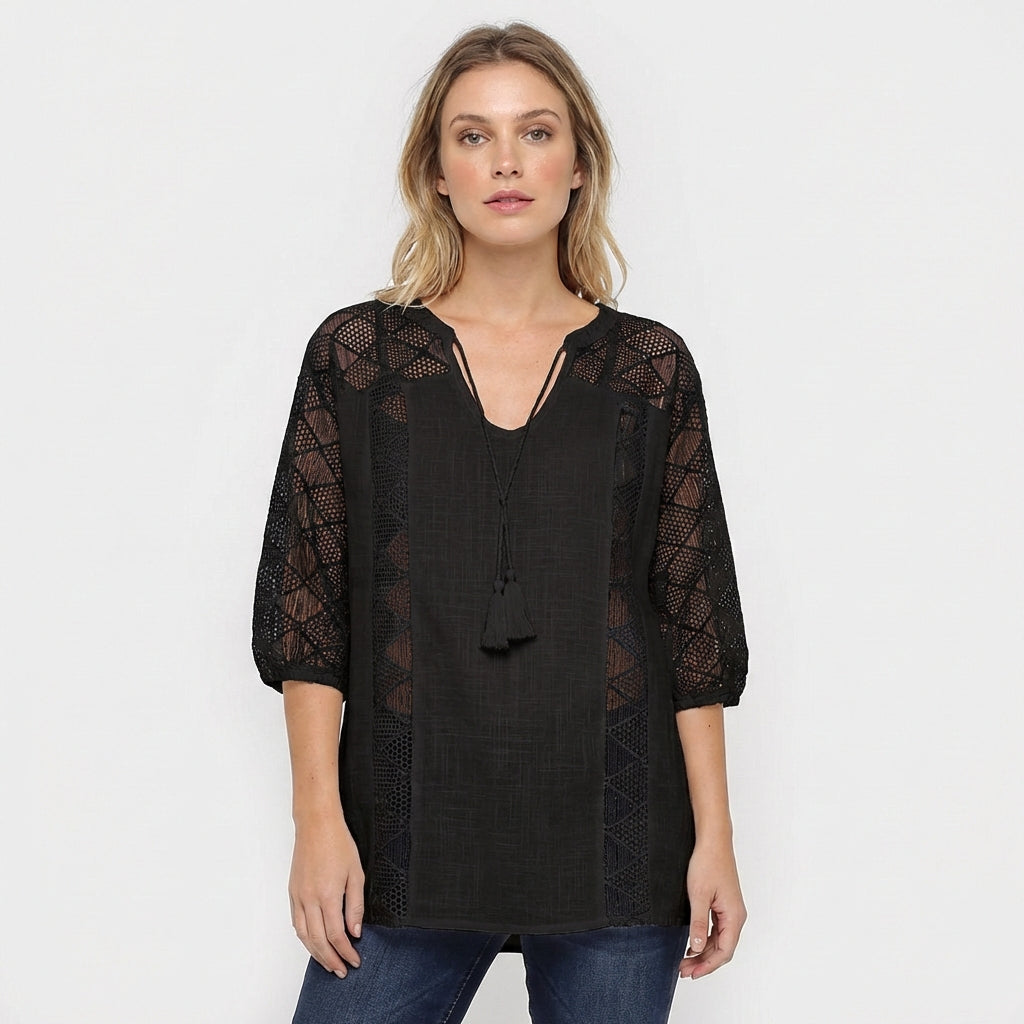 Ina | Blusa all'uncinetto con frange donna boho