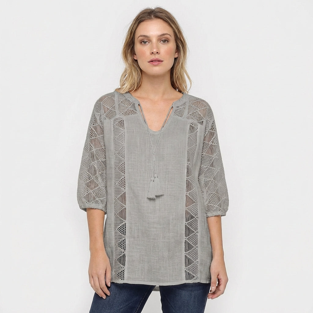 Ina | Blusa all'uncinetto con frange donna boho