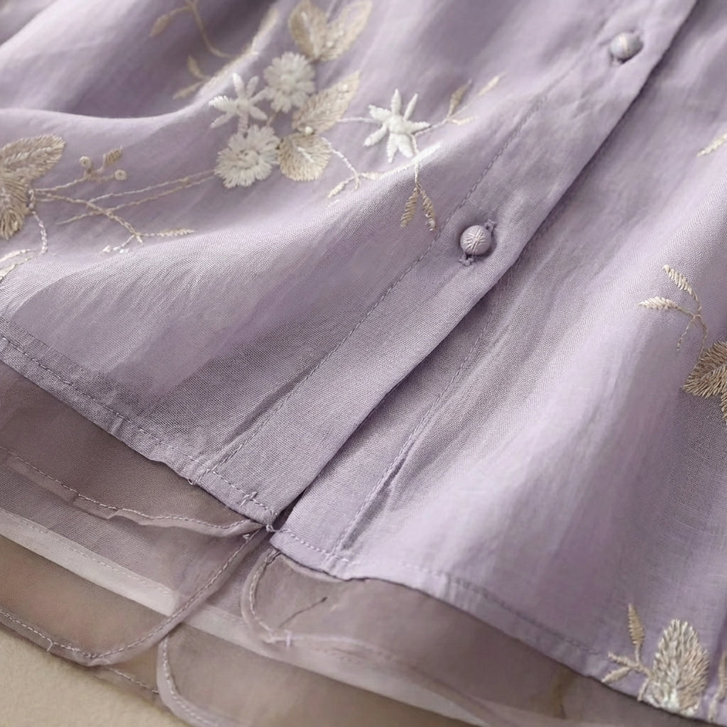 Inés | Blusa Bordada Cuello Mao Manga Tres Cuartos Mujer