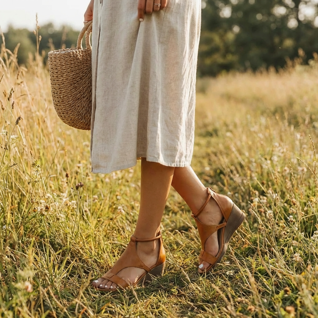 Isabel | Sandalias Cuña Mujer Con Tira Al Tobillo Y Puntera Abierta | Casual