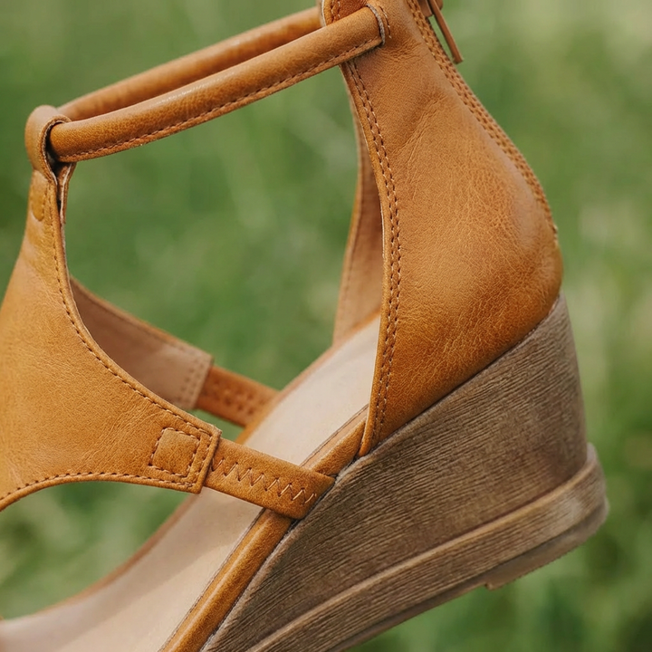 Isabel | Sandalias Cuña Mujer Con Tira Al Tobillo Y Puntera Abierta | Casual