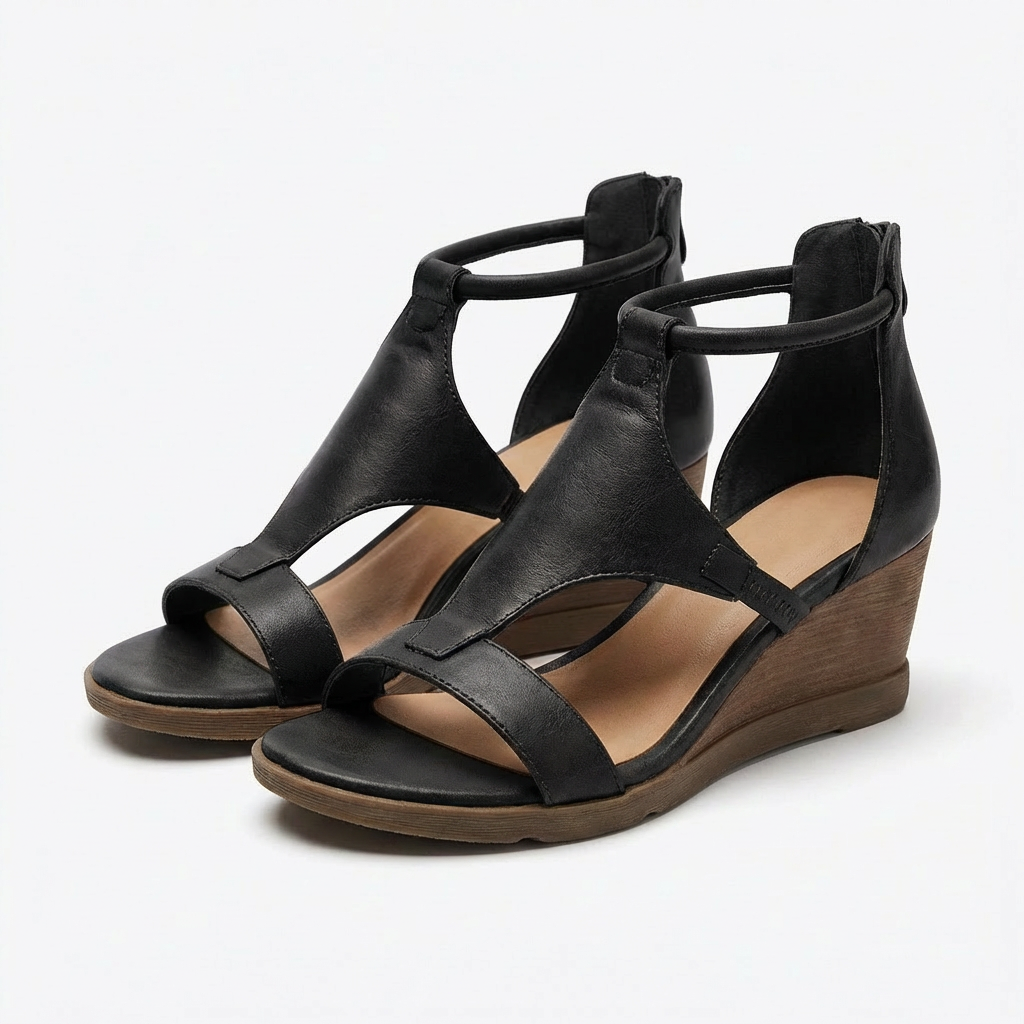 Isabel | Sandalias Cuña Mujer Con Tira Al Tobillo Y Puntera Abierta | Casual