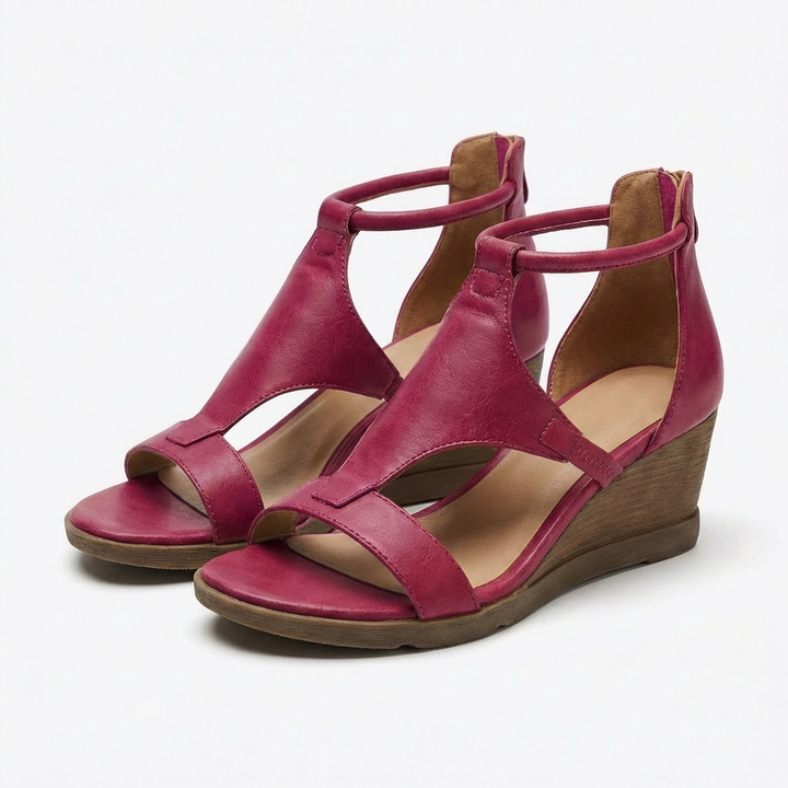 Isabel | Sandalias Cuña Mujer Con Tira Al Tobillo Y Puntera Abierta | Casual