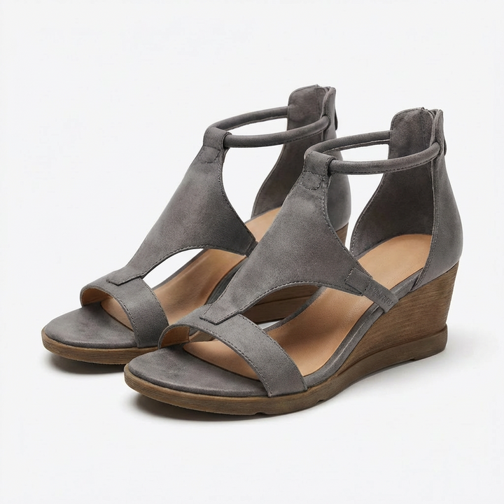 Isabel | Sandalias Cuña Mujer Con Tira Al Tobillo Y Puntera Abierta | Casual