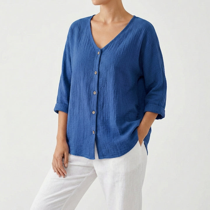 Jimena | Donna Camicetta con Scollo a V e Bottoni Casual
