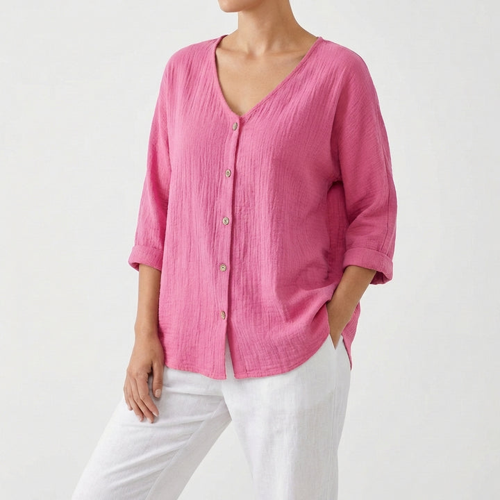 Jimena | Donna Camicetta con Scollo a V e Bottoni Casual