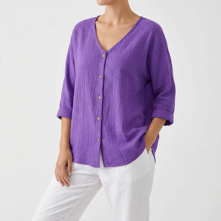 Jimena | Donna Camicetta con Scollo a V e Bottoni Casual