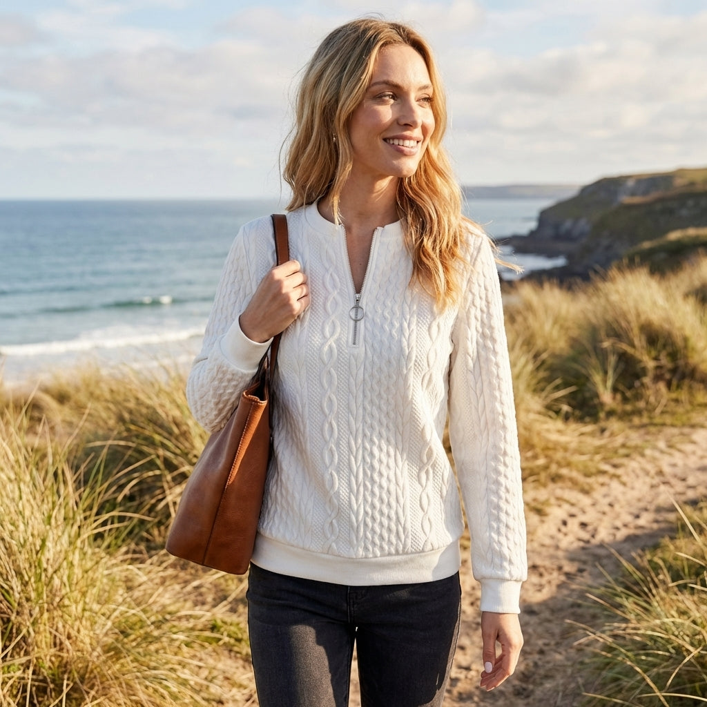 Jimena | Felpa con Trama a Treccia e Mezza Cerniera Donna