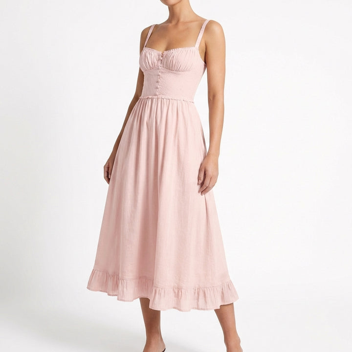 Jimena | Vestito midi con spalline e volant donna