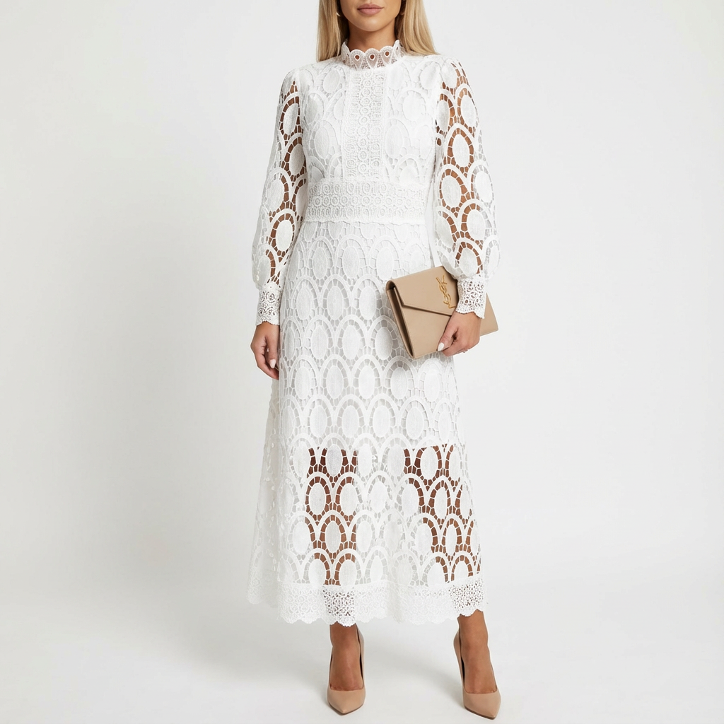 Julia | Vestido midi acampanado de manga larga para mujer