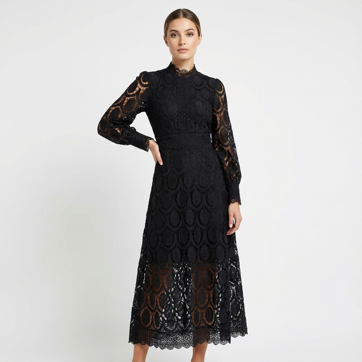 Julia | Vestido midi acampanado de manga larga para mujer