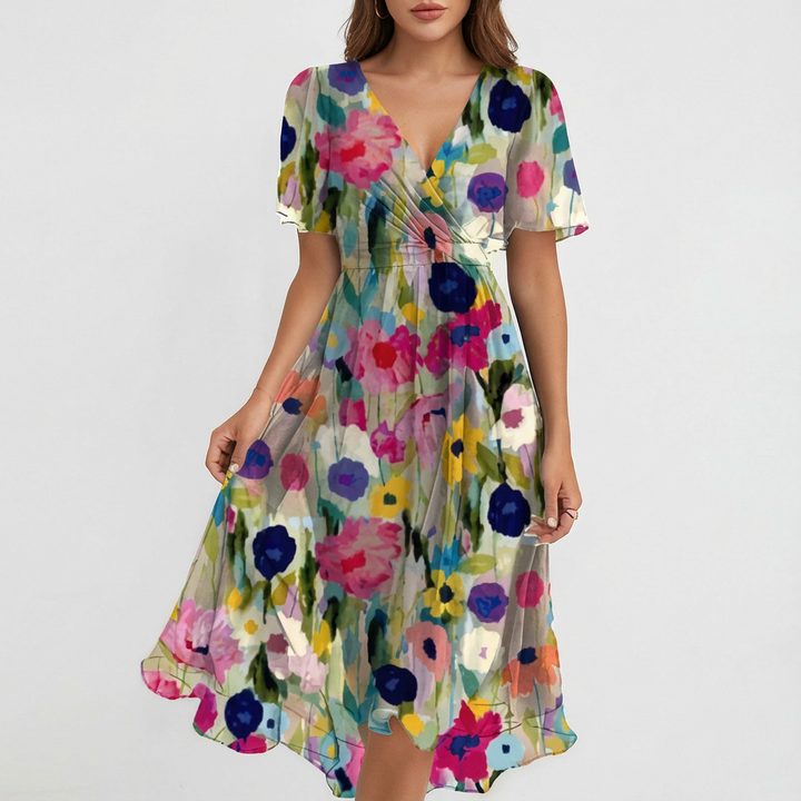 Kimberly | Vestido Midi Cruzado con Cuello en V para Mujer