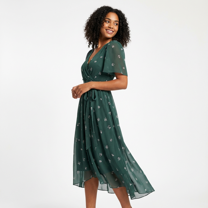 Kimberly | Vestido Midi Cruzado con Cuello en V para Mujer