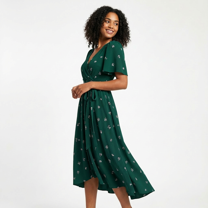 Kimberly | Vestito Midi Incrociato con Scollo a V da Donna