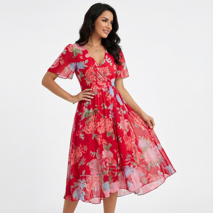 Kimberly | Vestido Midi Cruzado con Cuello en V para Mujer