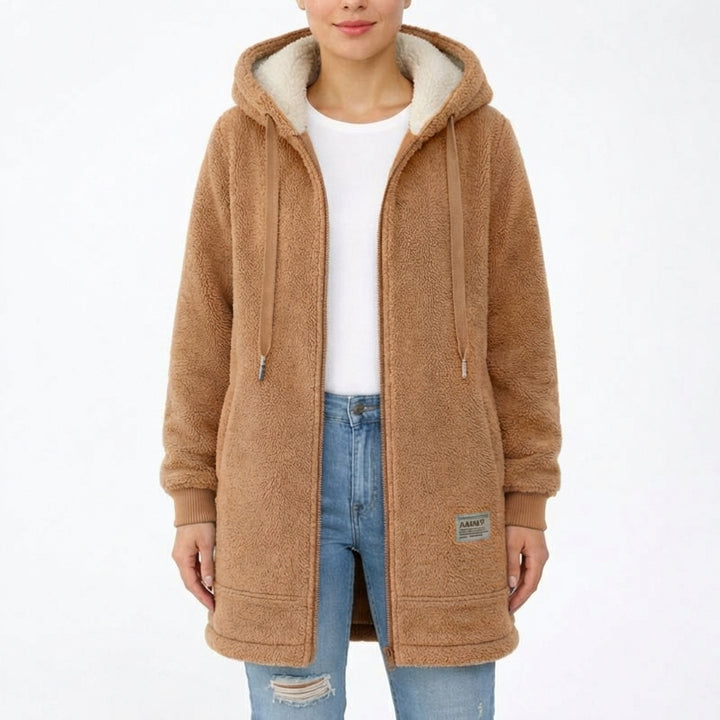 Lisa | Giacca lunga da donna con fodera sherpa e cerniera