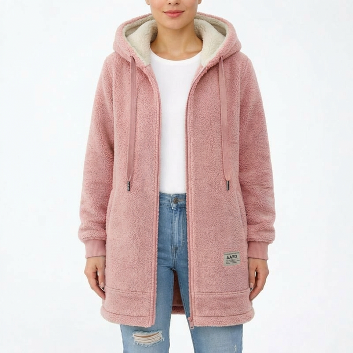 Lisa | Giacca lunga da donna con fodera sherpa e cerniera