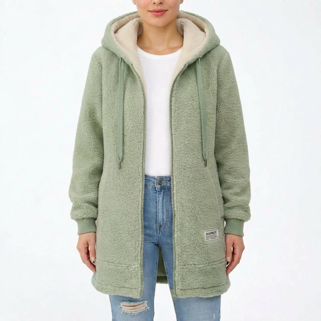 Lisa | Giacca lunga da donna con fodera sherpa e cerniera