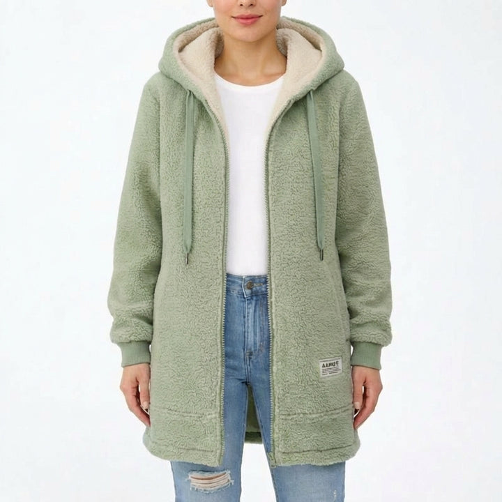 Lisa | Giacca lunga da donna con fodera sherpa e cerniera