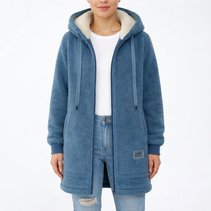 Lisa | Giacca lunga da donna con fodera sherpa e cerniera
