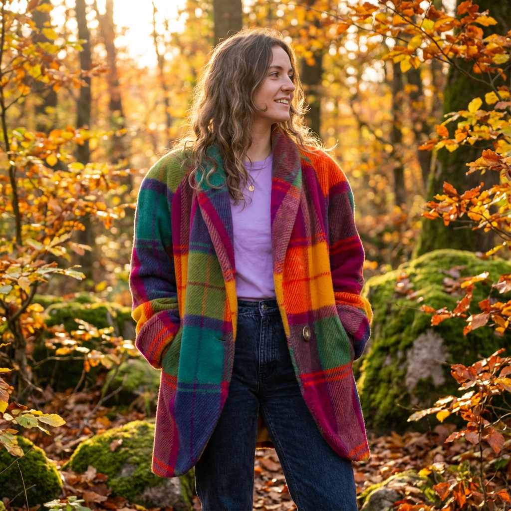 Loretta | Multicolor Abrigo de cuadros extragrande para mujer